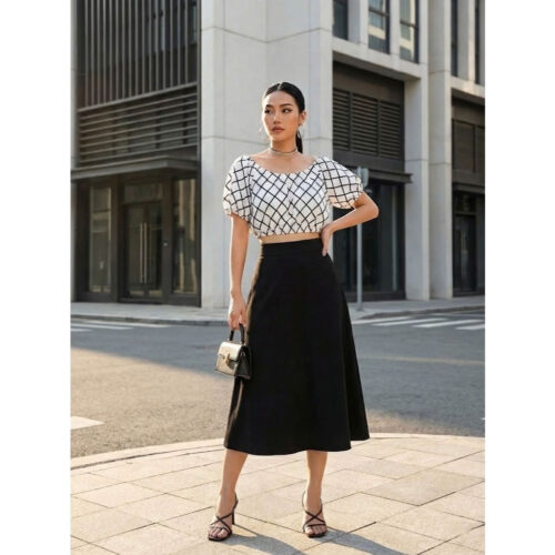 Áo Croptop Caro Kẻ Vuông - Freesize 40 đến 60kg