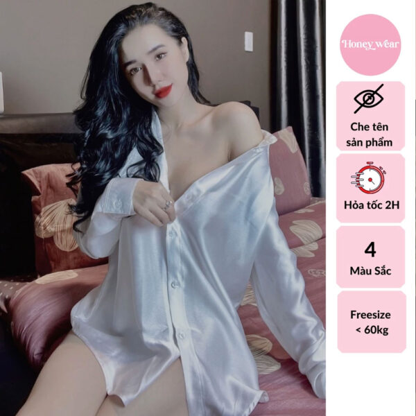 Áo Sơ Mi Ngủ Trơn Lụa Satin Cao Cấp Tay Dài Kèm Quần Đùi Xinh Xắn Thoải Mái Quyến Rũ Freesize A27