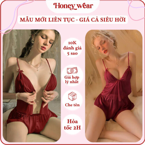 Bộ Đồ Ngủ Lụa 2 Dây Voan Honey Wear Đồ Ngủ Nữ Khóa Phía Trước Thoáng Mát Freesize B05