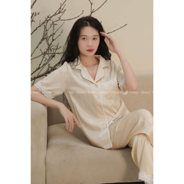 [XẢ KHO SALE 80%] Bộ Ngủ Nữ Tay Cộc, Pijama Lụa Xước Mặc Nhà Viền Ren Mặc Nhà Lụa Cao Cấp Mềm P183