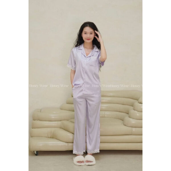 [XẢ KHO SALE 80%] Bộ Ngủ Nữ Tay Cộc, Pijama Lụa Xước Mặc Nhà Viền Ren Mặc Nhà Lụa Cao Cấp Mềm P183