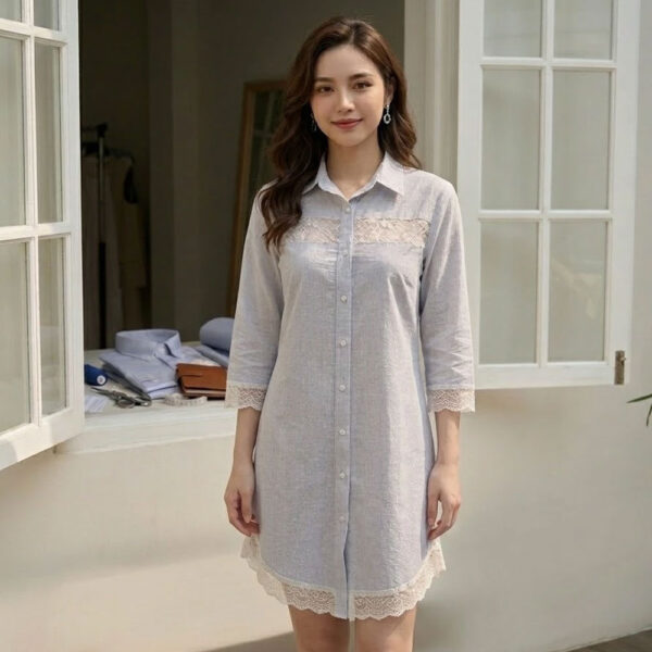 Dam So Mi Chat Lieu Cotton Cv15 03 Đầm Sơ Mi CV15 - Chất Liệu Cotton Mềm Mát Nhẹ - Đi Chơi - Mặc Nhà