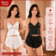 Bộ Đồ Ngủ Lụa 2 Dây Honey Wear Đồ Ngủ Nữ Dây Cột Nơ Và Phối Ren Thoáng Mát Freesize B18