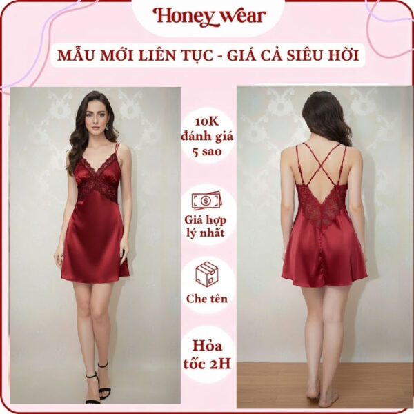 Váy Ngủ Lụa Phối Ren Cao Cấp - Quyến Rủ Và Quyền Lực CV01