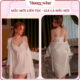 Váy Ngủ Lụa Satin Hai Dây Cổ V Bèo Nhún Honey Wear Mới - A109 Dịu Dàng - Quyến Rũ 4 Màu