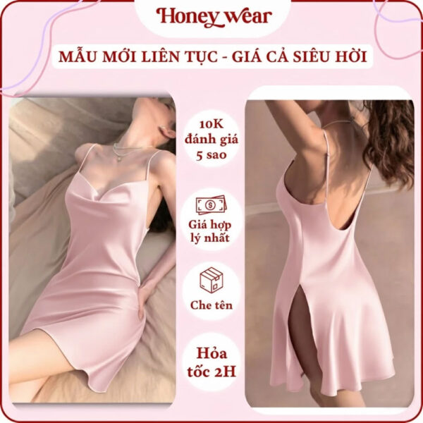 Vay Ngu Sexy 2 Day Lua Phoi Ren Hang Cao Cap A26 04 Váy Ngủ Sexy 2 Dây Lụa Phối Ren Hàng Cao Cấp Honey Wear A26