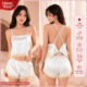 Bộ Đồ Ngủ Lụa Satin Phối Ren 2 Dây Mặc Nhà Nữ  Áo Hở Lưng Cổ V Mềm Mại B04